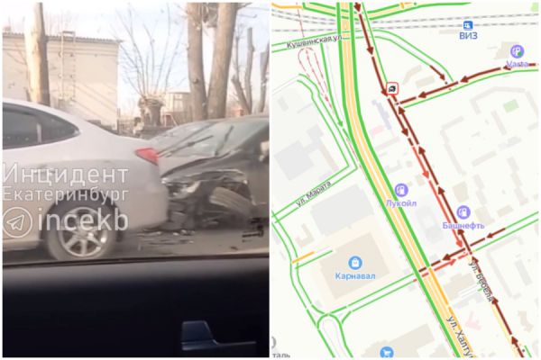 В Екатеринбурге улица Бебеля встала в пробку из-за массового ДТП
